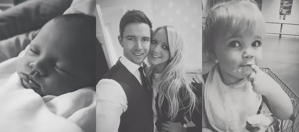 Our family: Alice Rose as a newborn and as a toddler, with Justin and Michelle